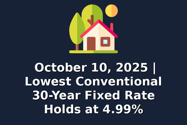 October 10, 2025 | Lowest Conventional 30-Year Fixed Rate Holds at 4.99%