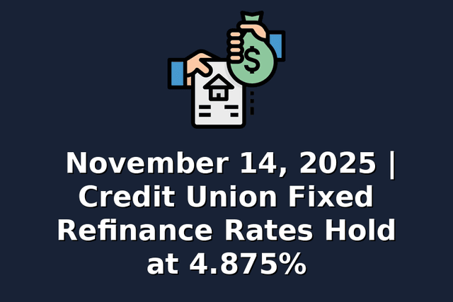 November 14, 2025 | Credit Union Fixed Refinance Rates Hold at 4.875%