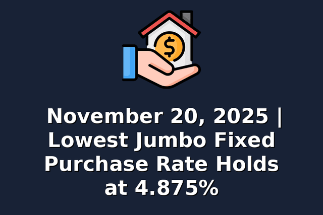 November 20, 2025 | Lowest Jumbo Fixed Purchase Rate Holds at 4.875%