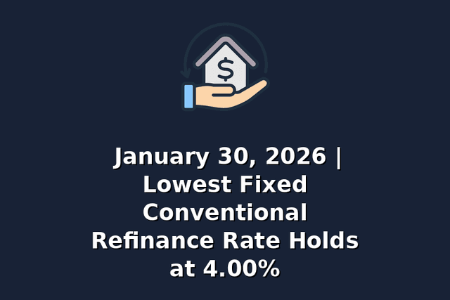 January 30, 2026 | Lowest Fixed Conventional Refinance Rate Holds at 4.00%