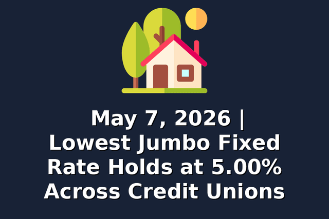 May 7, 2026 | Lowest Jumbo Fixed Rate Holds at 5.00% Across Credit Unions