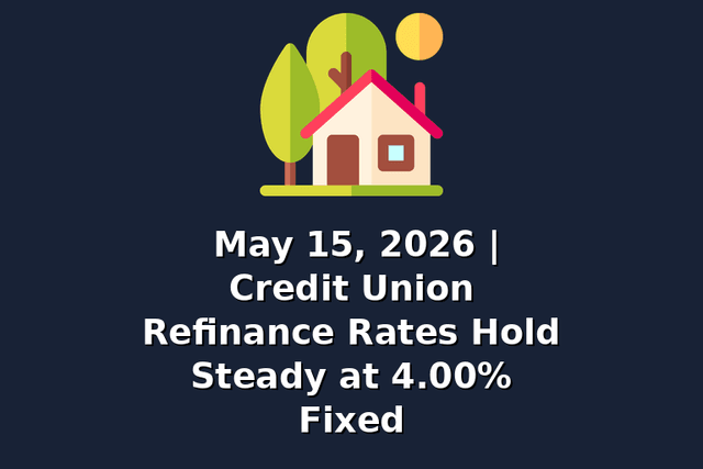 May 15, 2026 | Credit Union Refinance Rates Hold Steady at 4.00% Fixed