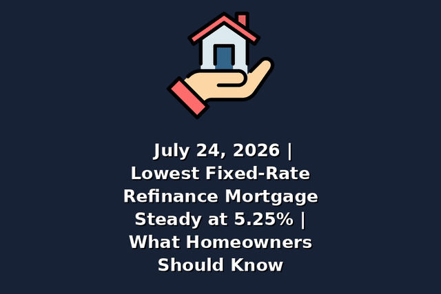 July 24, 2026 | Lowest Fixed-Rate Refinance Mortgage Steady at 5.25% | What Homeowners Should Know