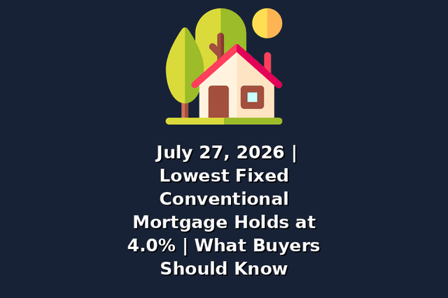 July 27, 2026 | Lowest Fixed Conventional Mortgage Holds at 4.0% | What Buyers Should Know
