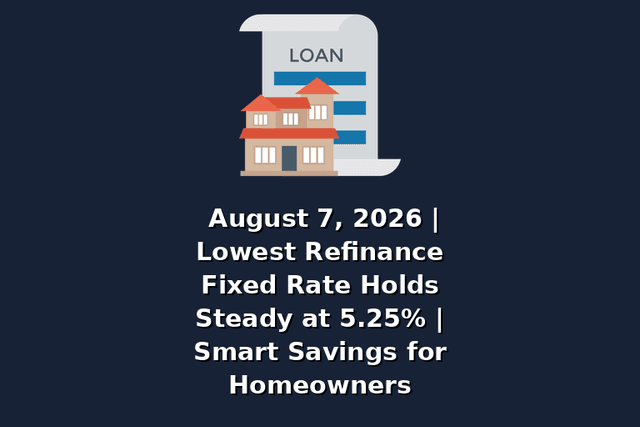 August 7, 2026 | Lowest Refinance Fixed Rate Holds Steady at 5.25% | Smart Savings for Homeowners