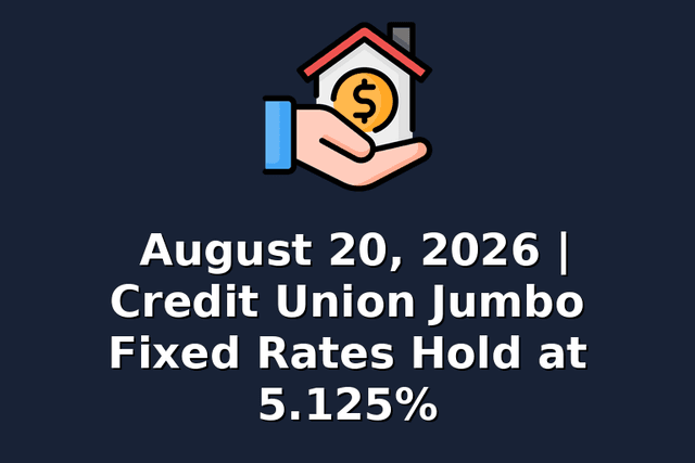 August 20, 2026 | Credit Union Jumbo Fixed Rates Hold at 5.125%