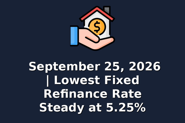 September 25, 2026 | Lowest Fixed Refinance Rate Steady at 5.25%