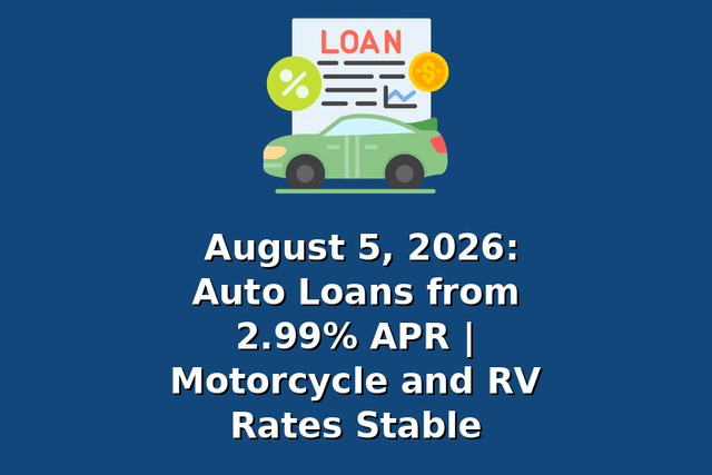 August 5, 2026: Auto Loans from 2.99% APR | Motorcycle and RV Rates Stable